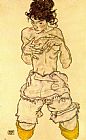 Egon Schiele Woman touching her breast painting